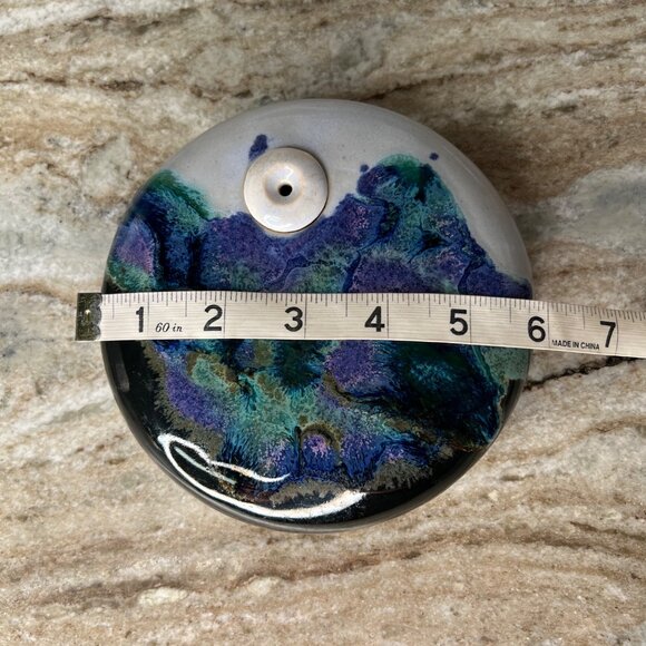 Stoneware Stick Incense Holder Stick Purple Green Blue Glaze Handmade Signed - Picture 6 of 7